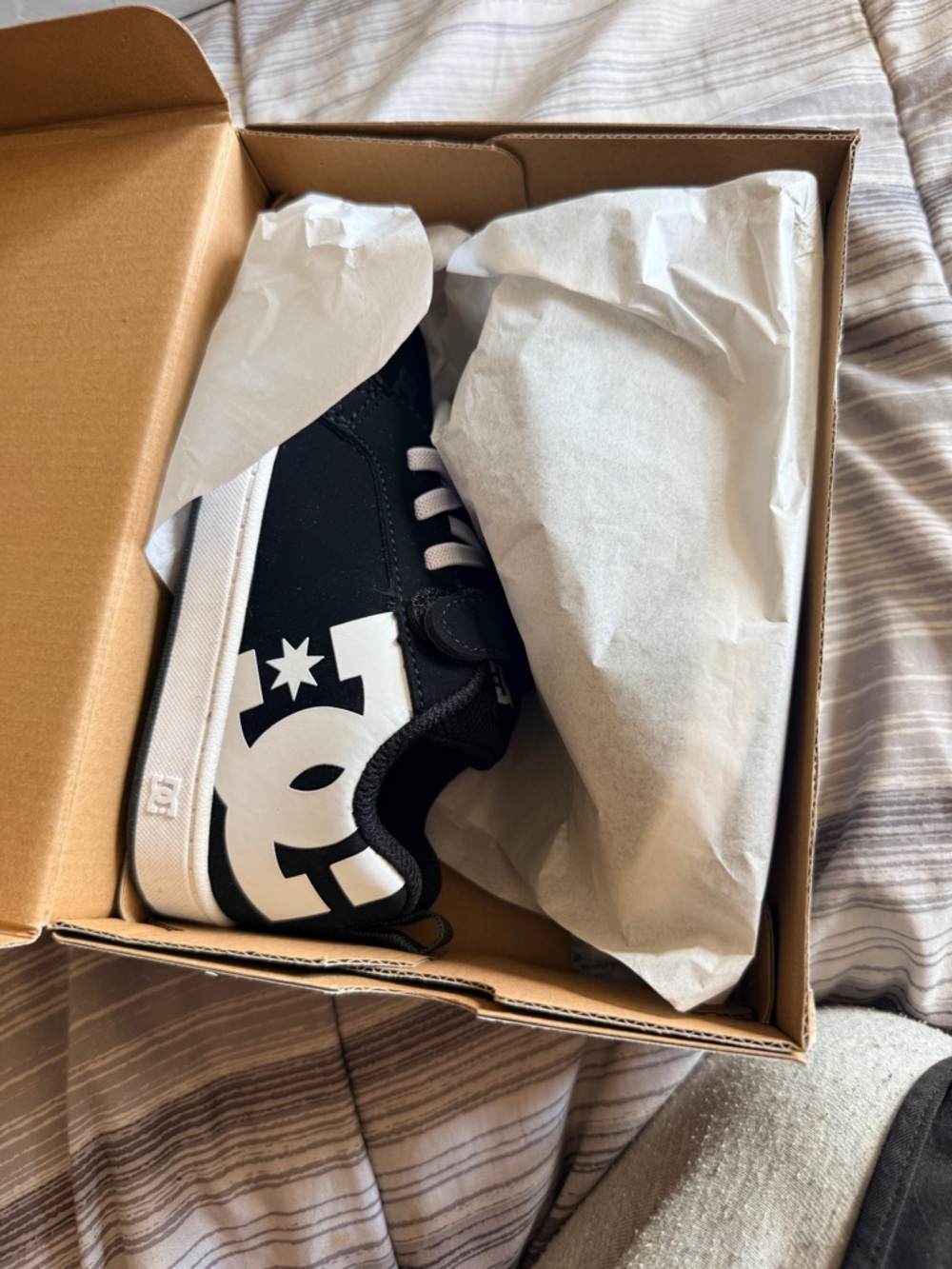 DC Kids Black and White Skate Sneakers with Bold Logo